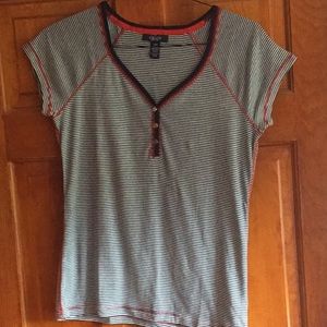 Chaps blue and white striped short sleeve shirt